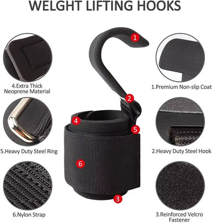 Weight Lifting Hook Grips with Wrist Wraps Hand-Bar Wrist Strap Gym Fitness Hook Weight Strap Pull-Ups Power Lifting Gloves